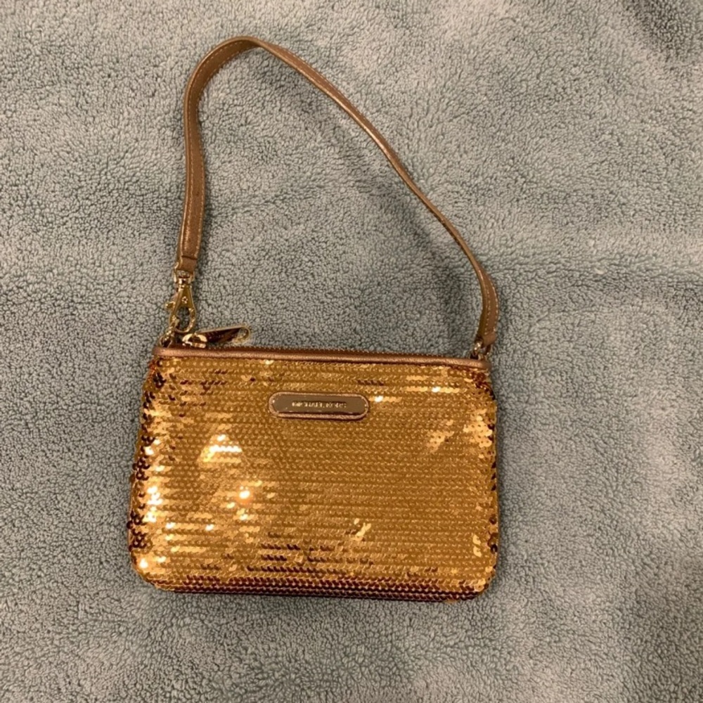 Michael Kors gold sequin wristlet
